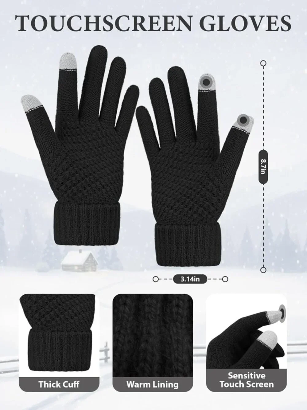 Cozy Winter Beanie, Scarf & Gloves Set with Ear Muffs - Touchscreen, One Size